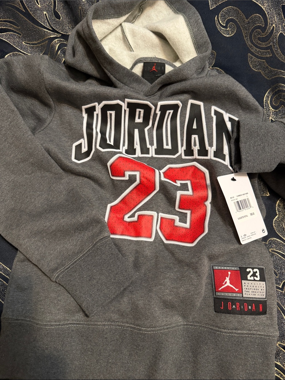 Jordan Gray & Red '23 Pullover Hoodie for Kids